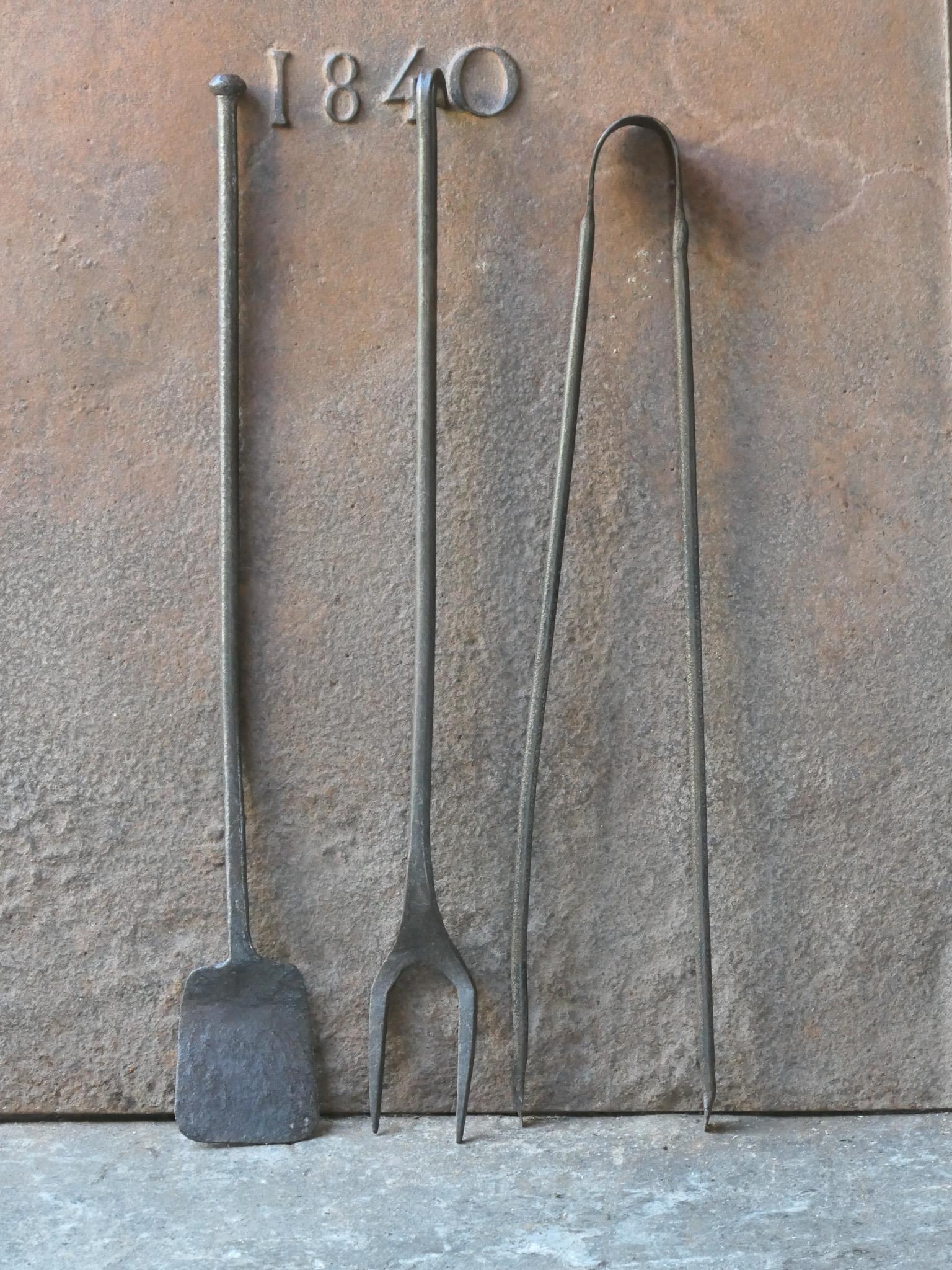 Forged Antique French Fireplace Tools, 18th Century