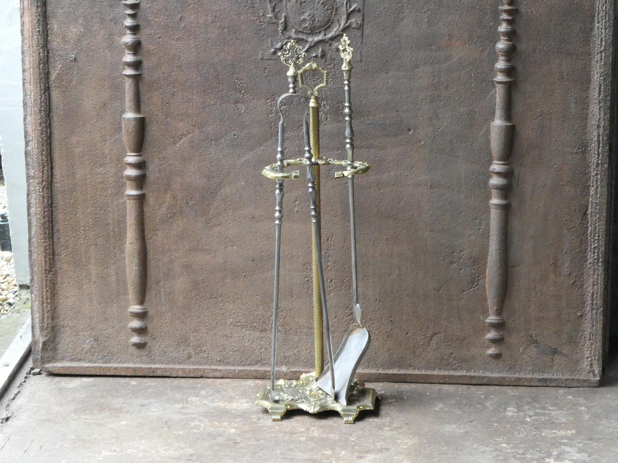Forged Antique French Fireplace Tools or Fire Tools, 19th-20th Century For Sale