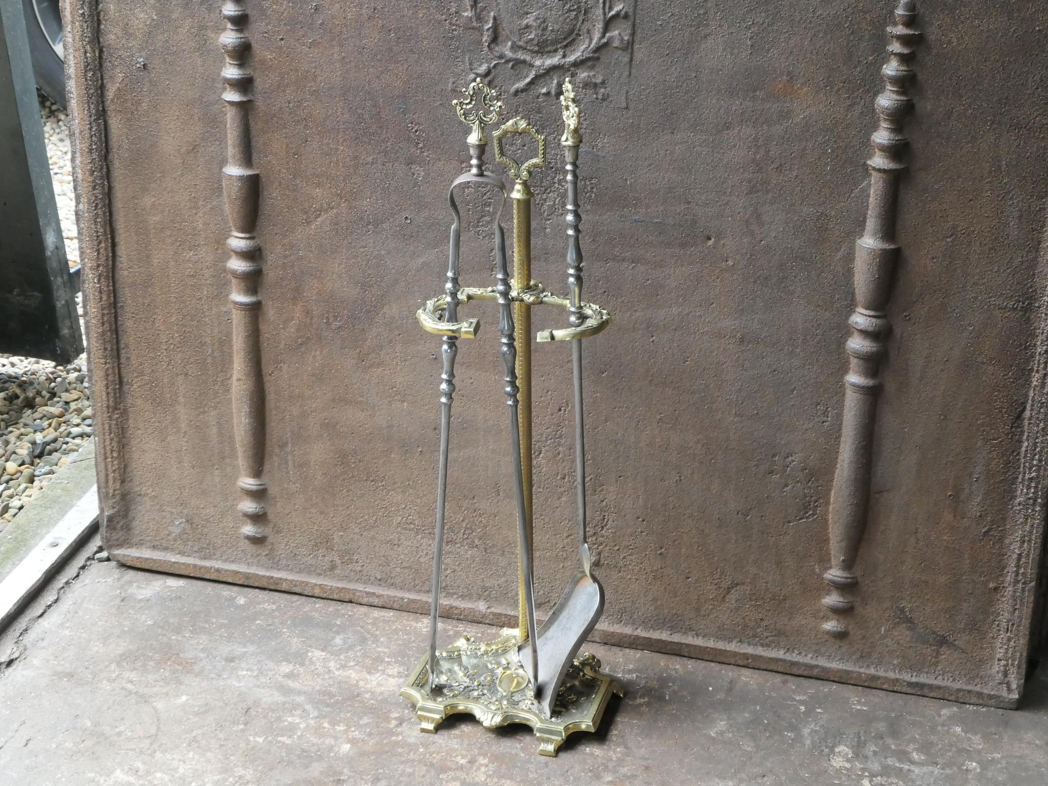Brass Antique French Fireplace Tools or Fire Tools, 19th-20th Century For Sale