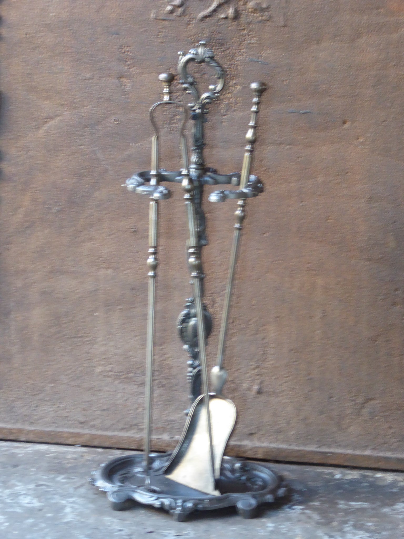 19th century French Napoleon III fireplace tool set. The toolset consists of a stand and two fire irons. Made of wrought iron and cast iron. It is in a good condition and is fully functional.
 
 





