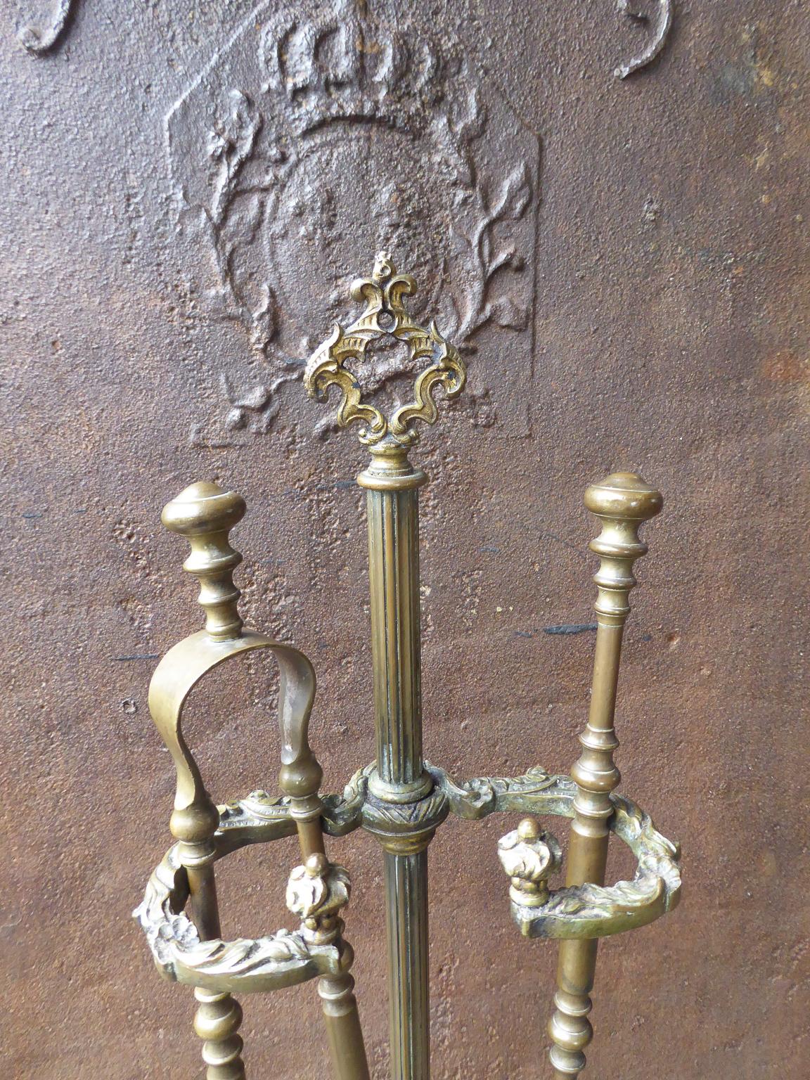 Brass Antique French Fireplace Tools or Fire Tools, 19th Century