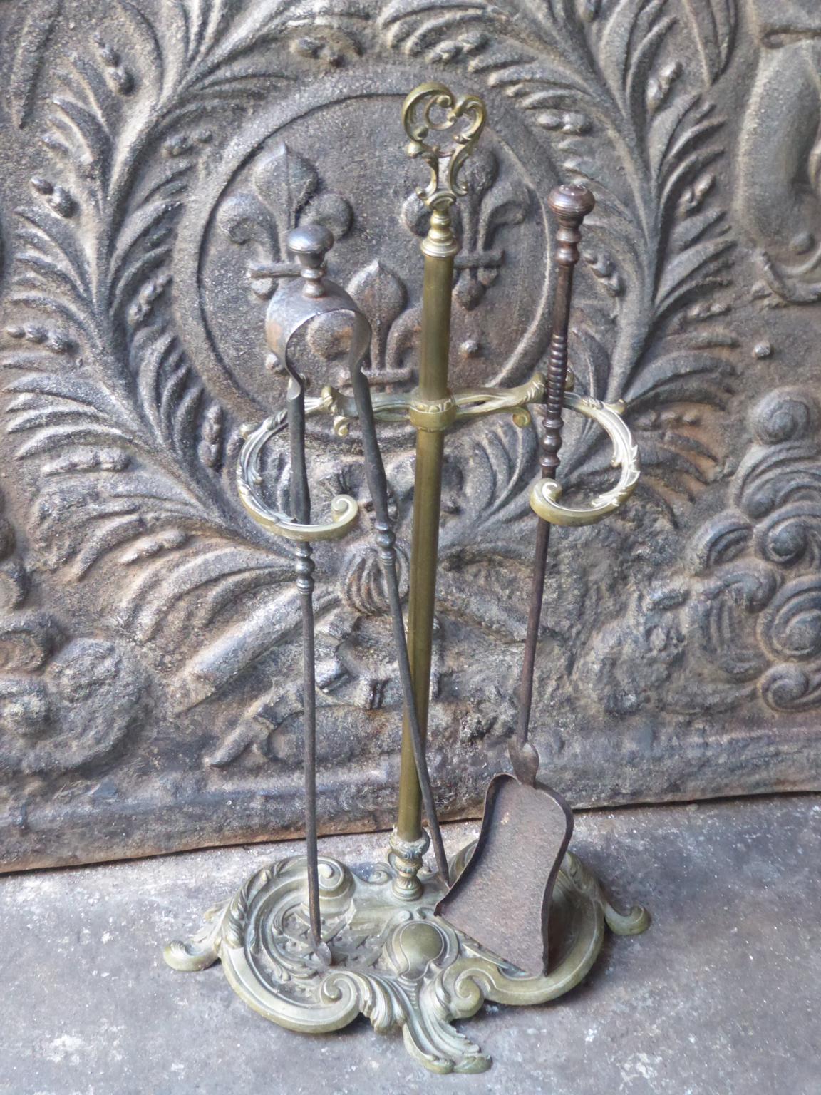 Forged Antique French Fireplace Tools or Fire Tools, 19th Century For Sale