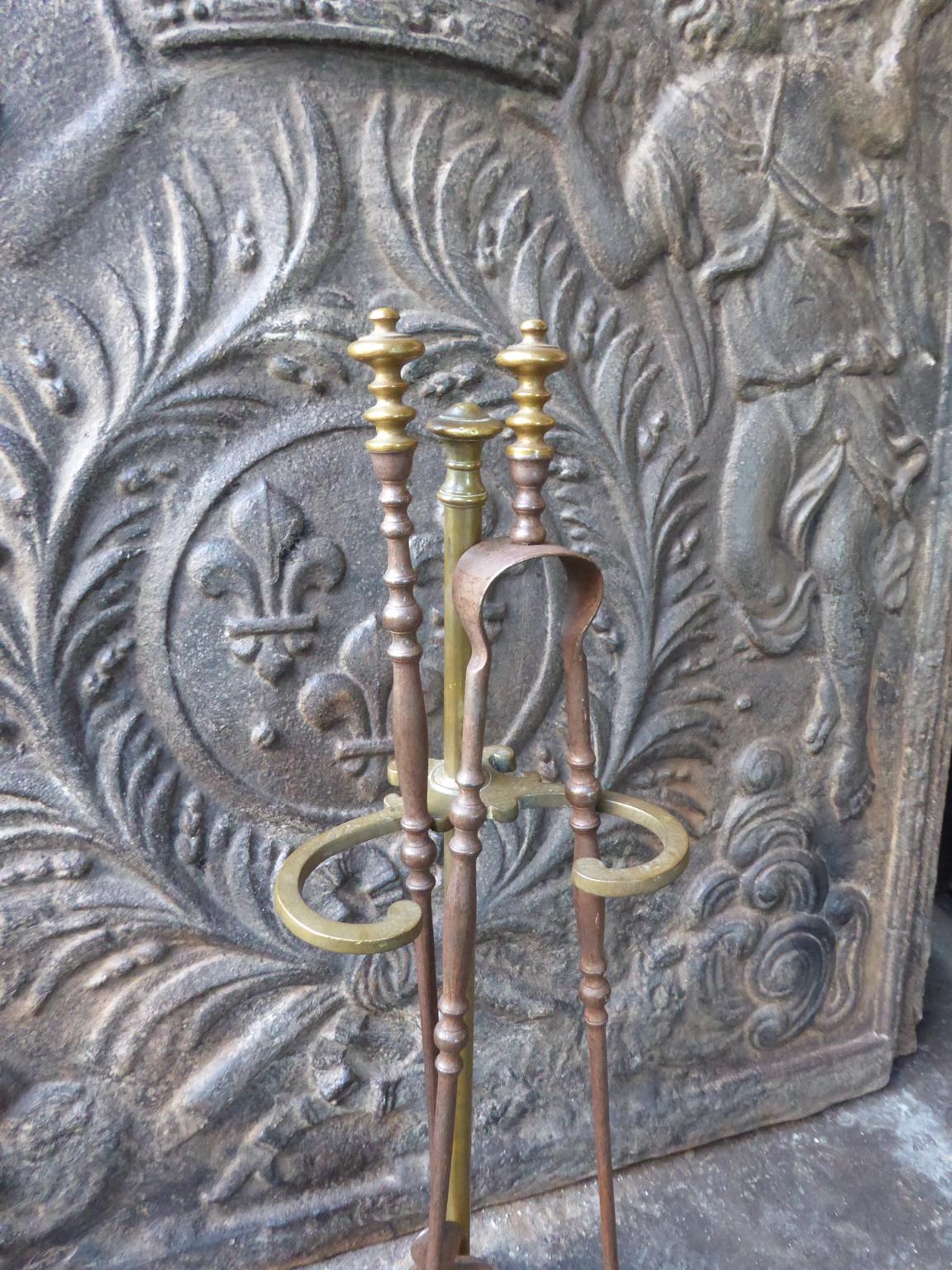 Brass Antique French Napoleon III Fireplace Tools or Fire Tools, 19th Century