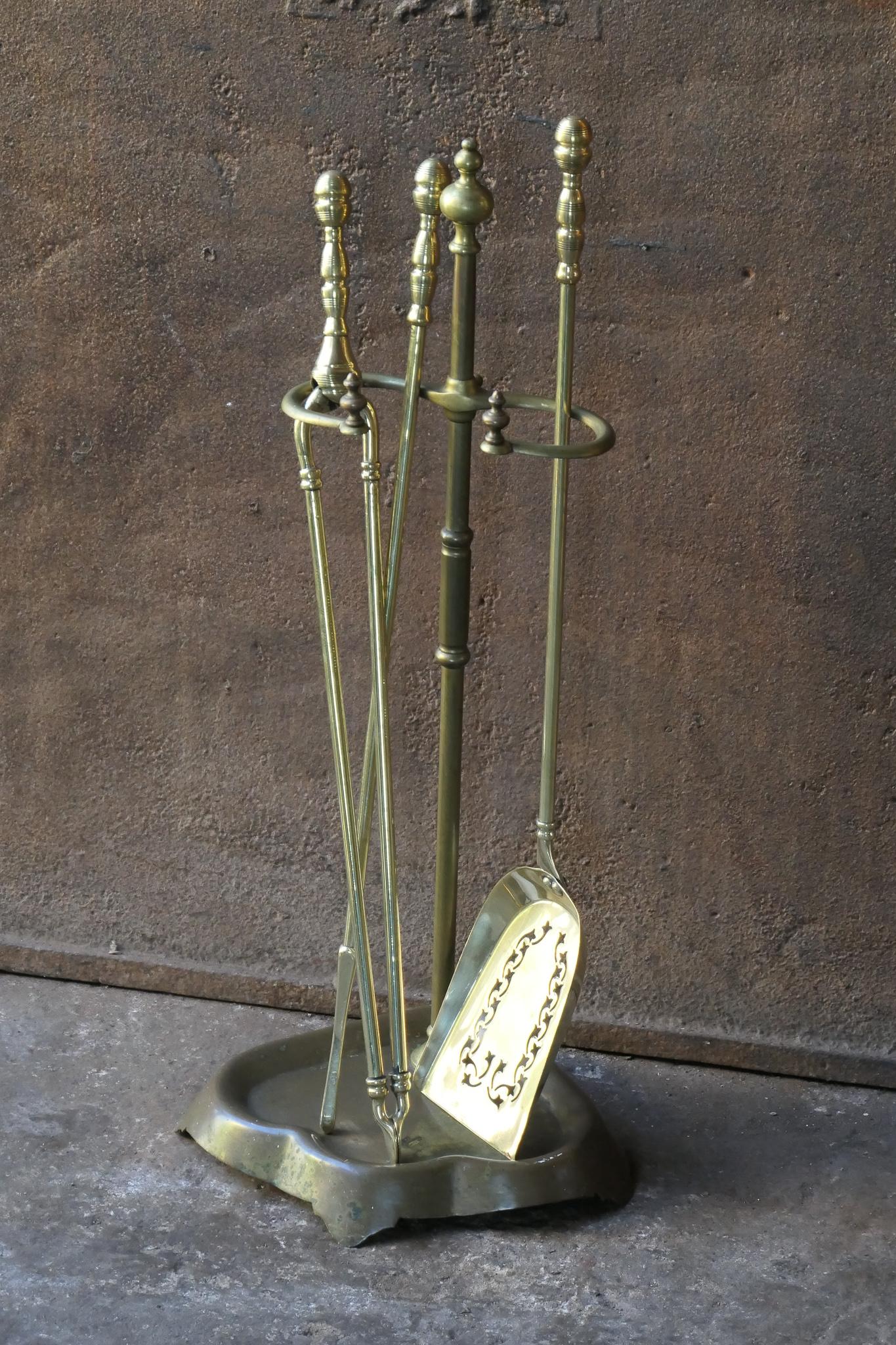 Brass Antique French Fireplace Tools or Fire Tools, 19th Century For Sale