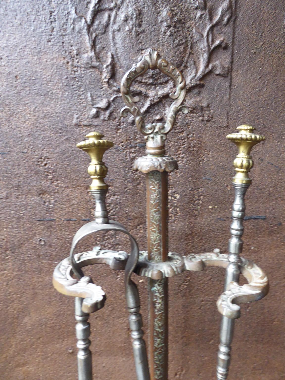 Wrought Iron Antique French Fireplace Tools or Fire Tools, 19th Century