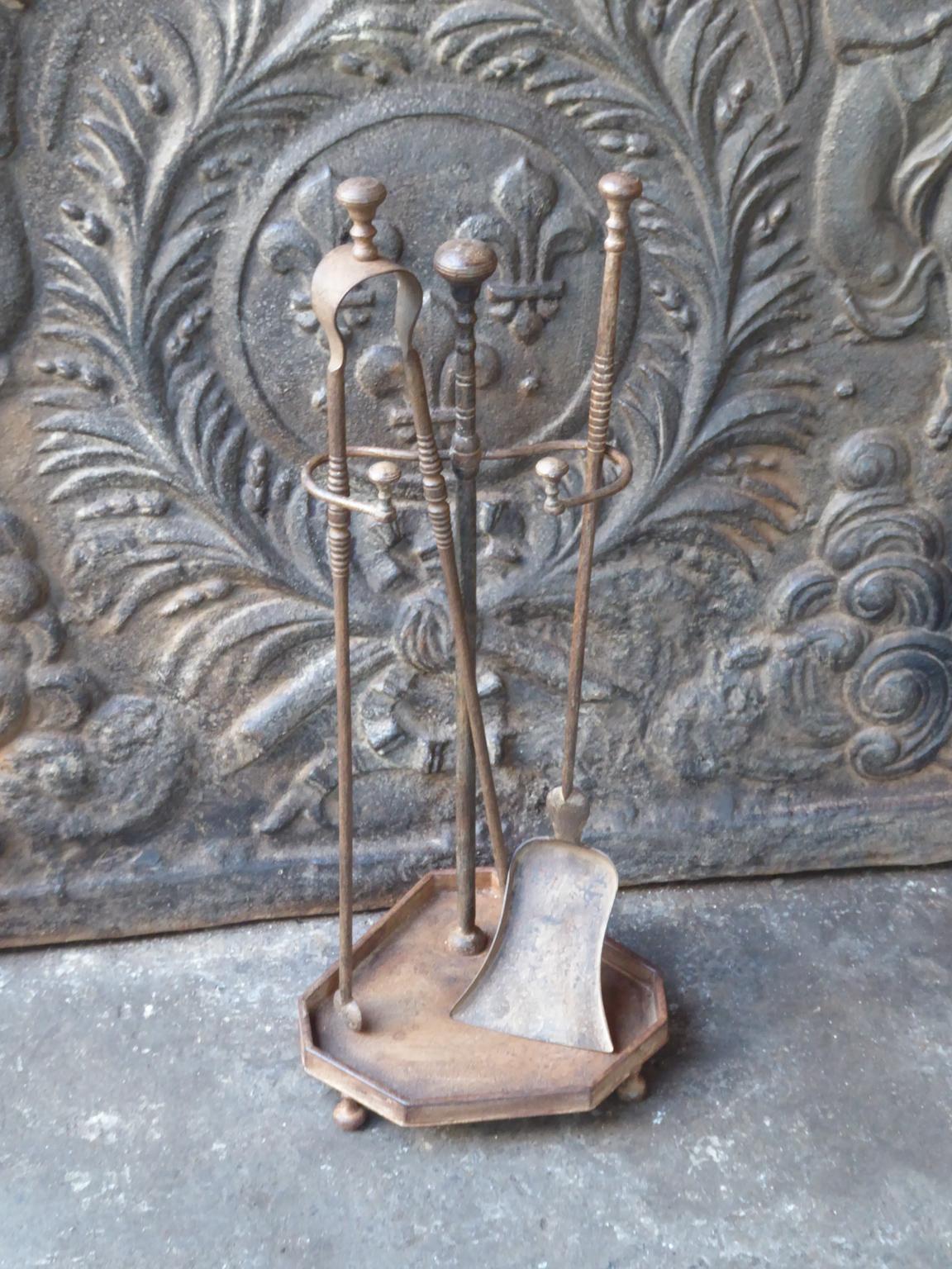 Wrought Iron Antique French Fireplace Tools or Fire Tools, 19th Century
