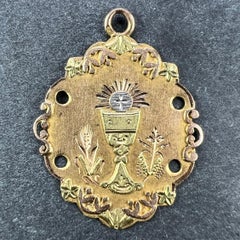 Antique French First Communion Chalice 18K Yellow Rose White Gold Charm Pendant