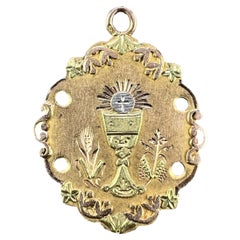 Antique French First Communion Chalice 18K Yellow Rose White Gold Charm Pendant