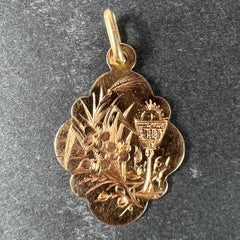 Antique French First Communion Chalice Floral 18K Rose Gold Charm Pendant