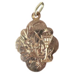 Antique French First Communion Chalice Floral 18K Rose Gold Charm Pendant