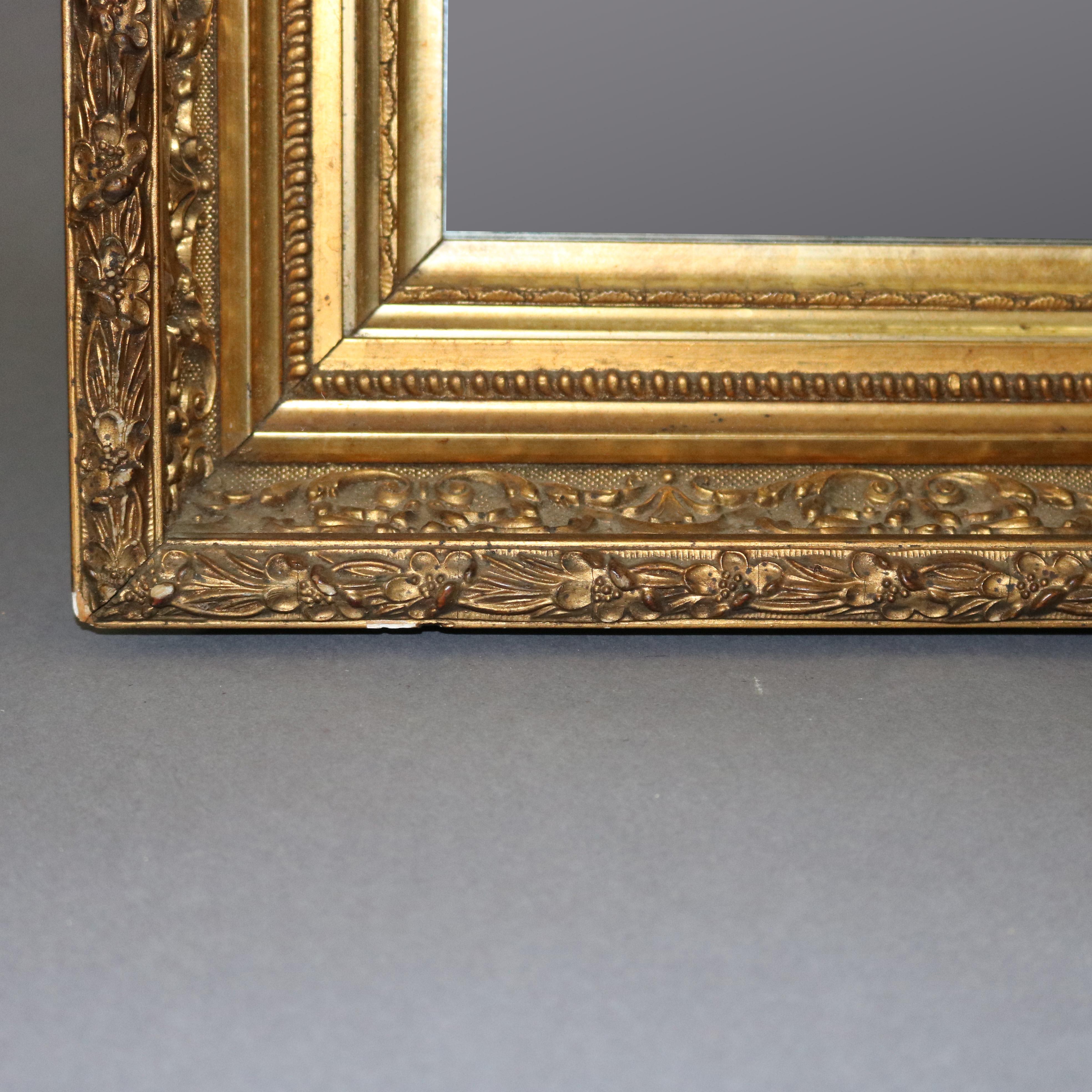 Antique French First Finish Foliate and Floral Giltwood Framed Wall Mirror In Good Condition In Big Flats, NY