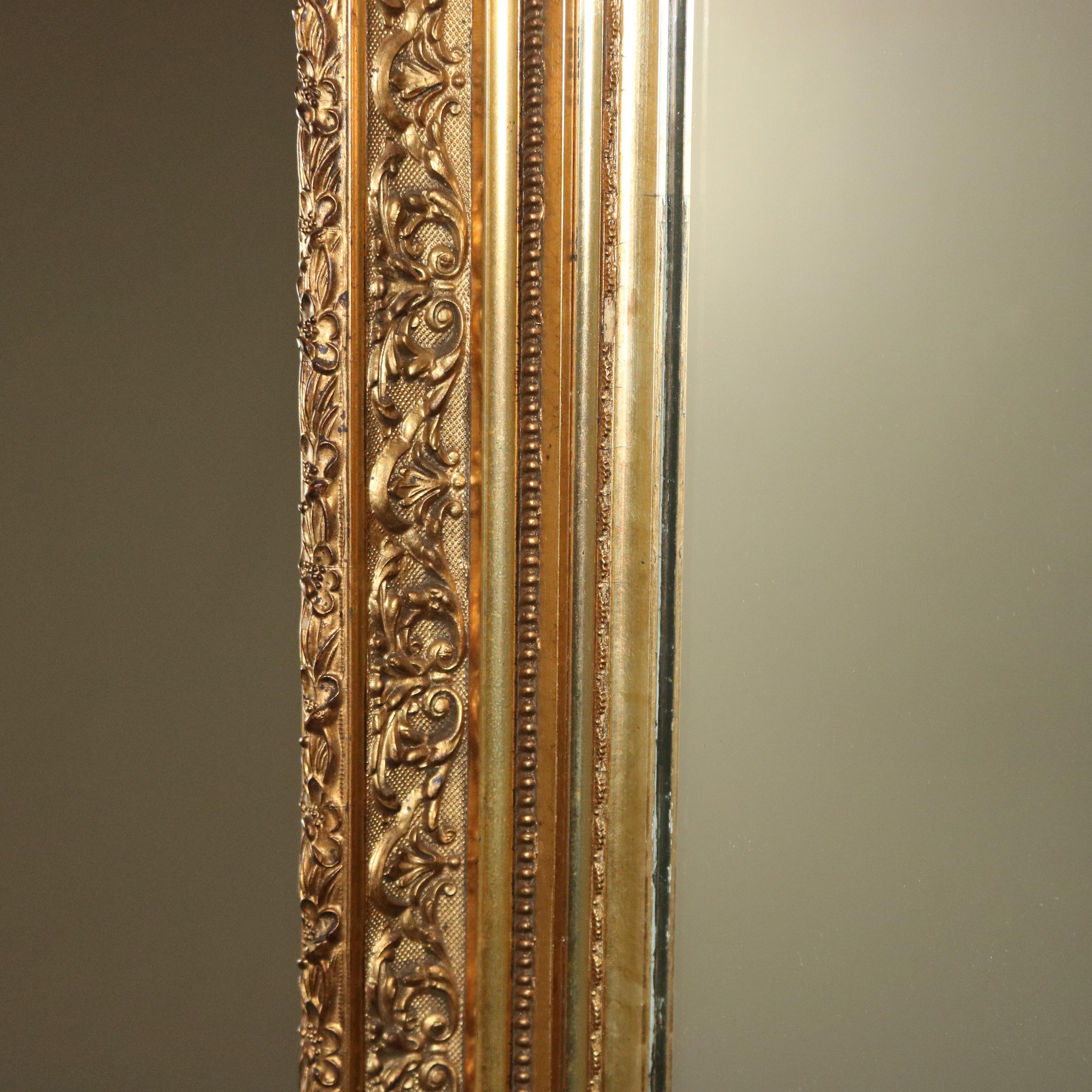 Antique French First Finish Foliate and Floral Giltwood Framed Wall Mirror 3