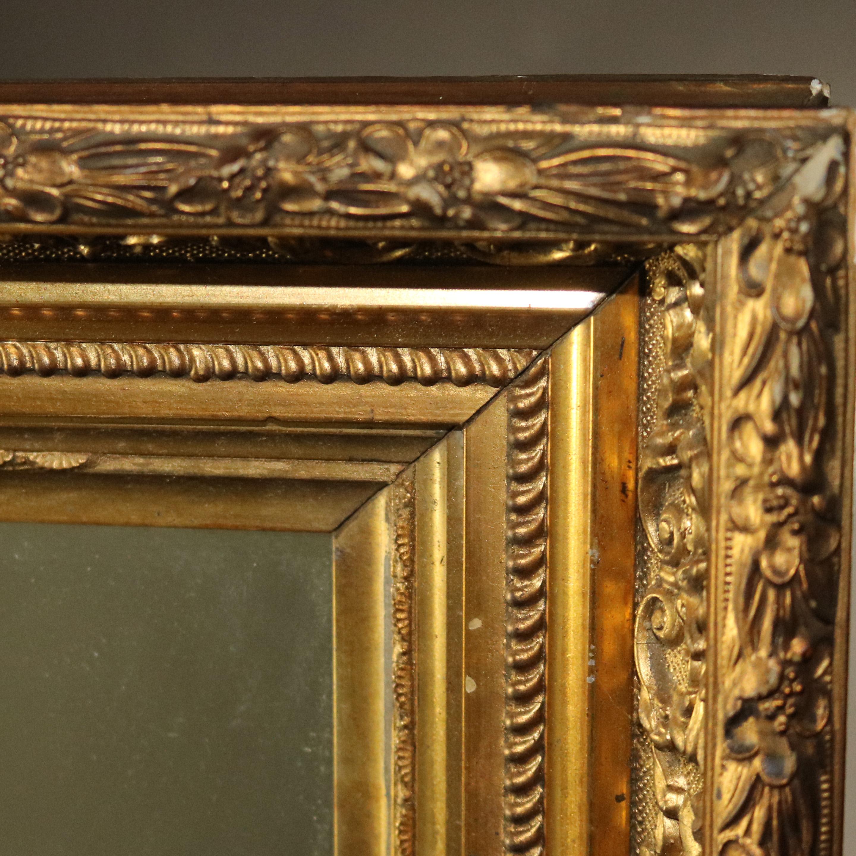 Antique French First Finish Foliate and Floral Giltwood Framed Wall Mirror 5