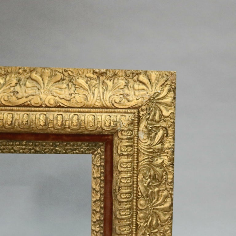 Antique French First Finish Foliate Giltwood and Velvet Art Frame