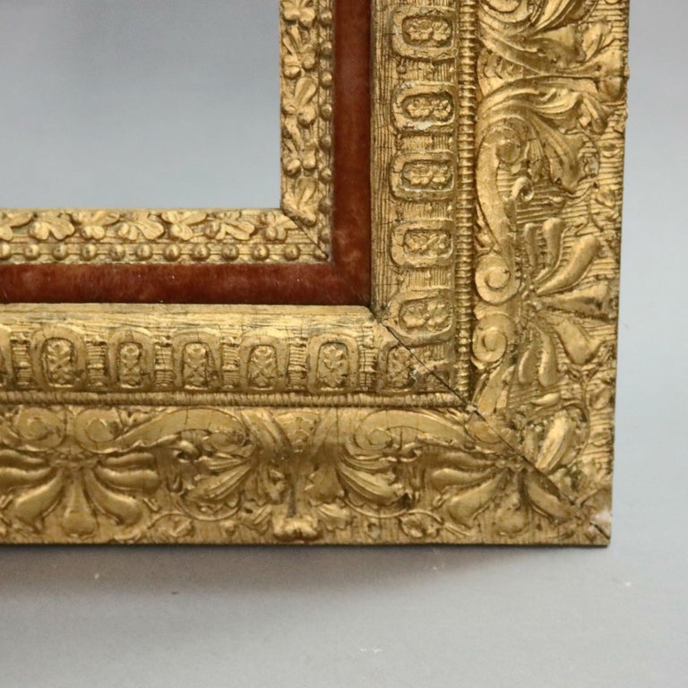 Antique French First Finish Foliate Giltwood and Velvet Art Frame