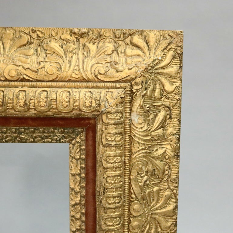 Antique French First Finish Foliate Giltwood and Velvet Art Frame
