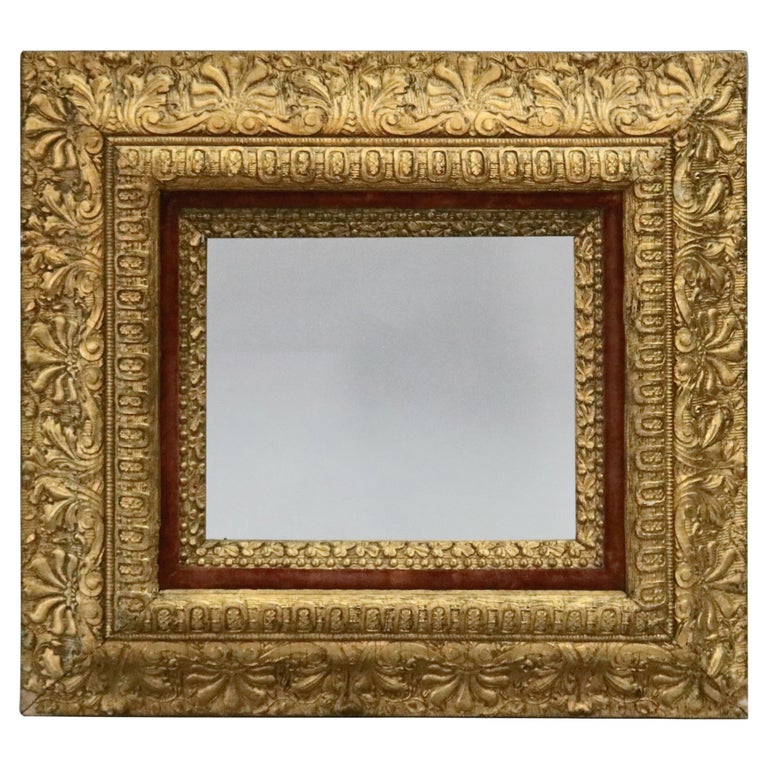 Antique French First Finish Foliate Giltwood and Velvet Art Frame