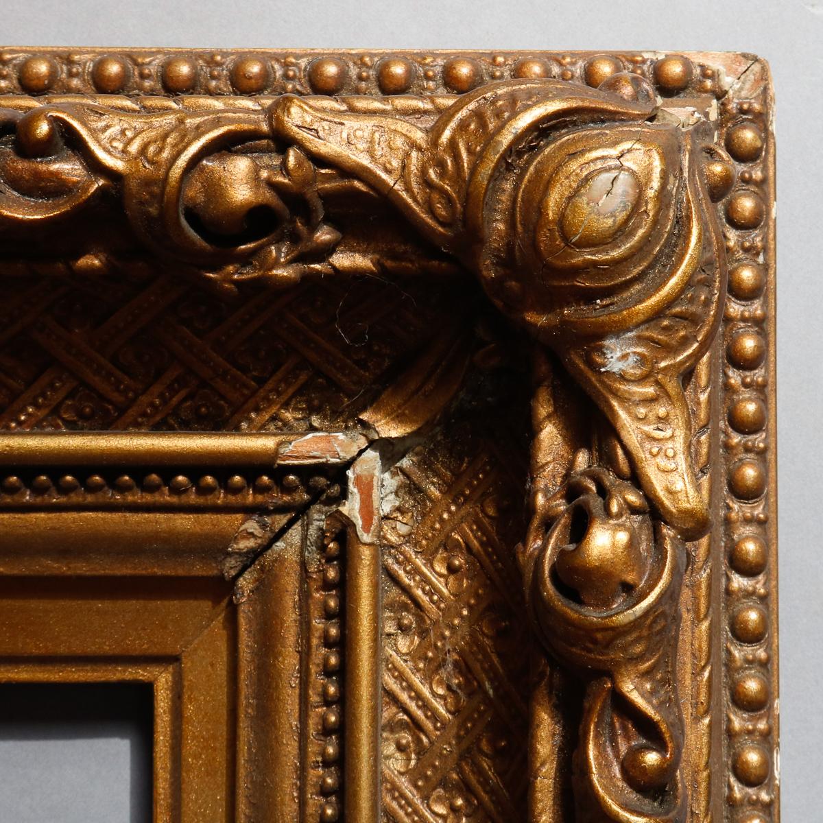 Antique French First Finish Giltwood Art Frame with Basket Weave, 19th Century In Good Condition In Big Flats, NY