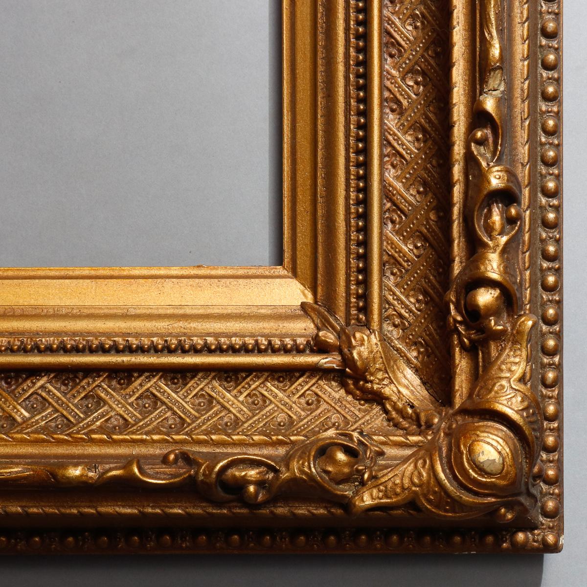 Antique French First Finish Giltwood Art Frame with Basket Weave, 19th Century 1