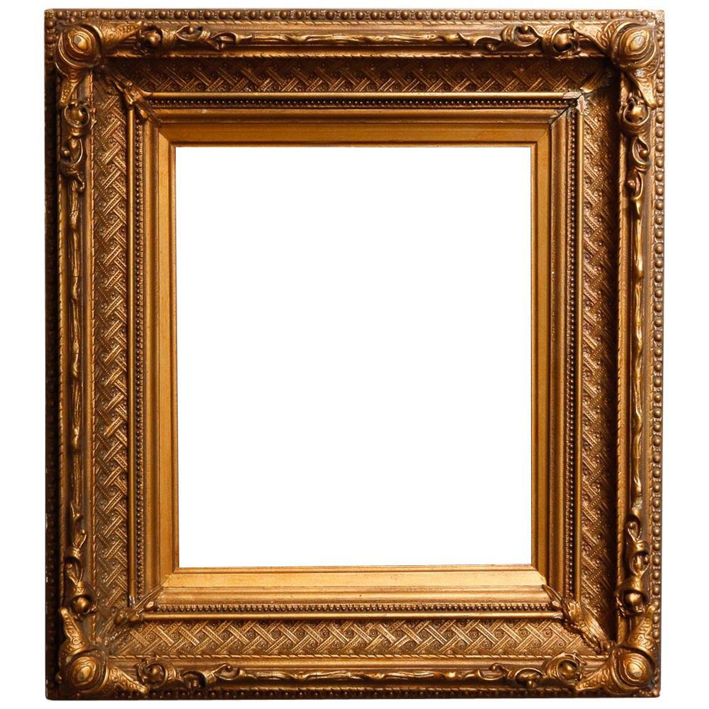 Antique French First Finish Giltwood Art Frame with Basket Weave, 19th Century