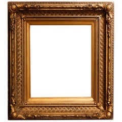 Antique French First Finish Giltwood Art Frame with Basket Weave, 19th Century