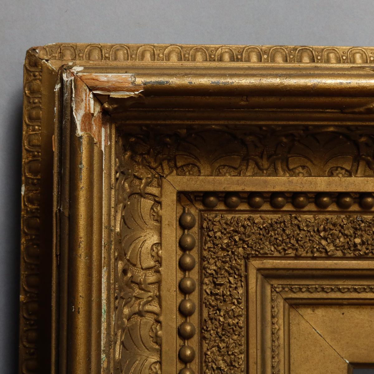 An antique French giltwood painting or drawing art frame offers first finish gilt with ginkgo leaves, beads and egg-and-dart decoration, 19th century
We will transform this into a wall mirror upon request


Measures: 18.25