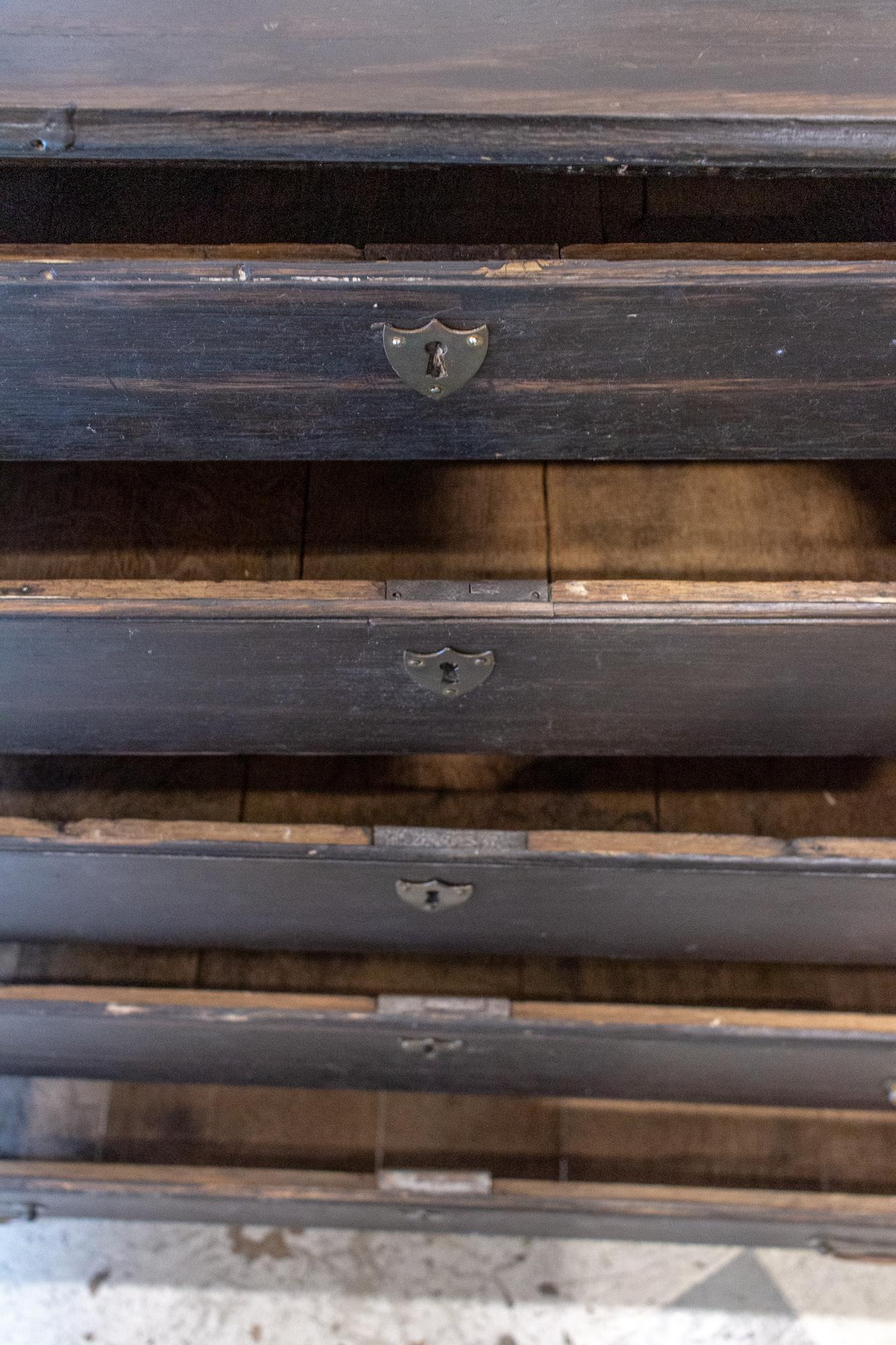 Antique French Five-Drawer Commode in Distressed Black Finish, circa 1900 3