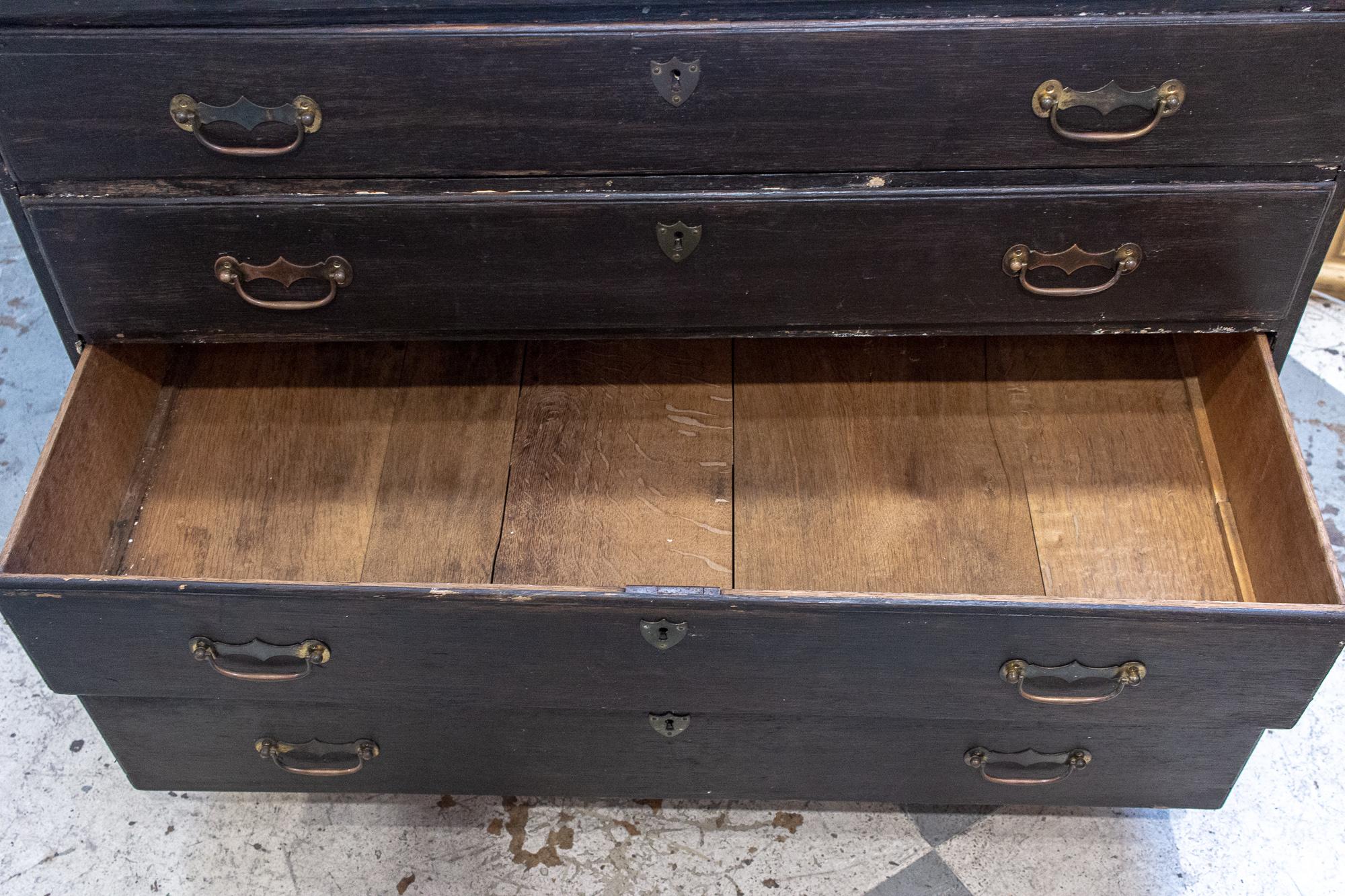 Antique French Five-Drawer Commode in Distressed Black Finish, circa 1900 8