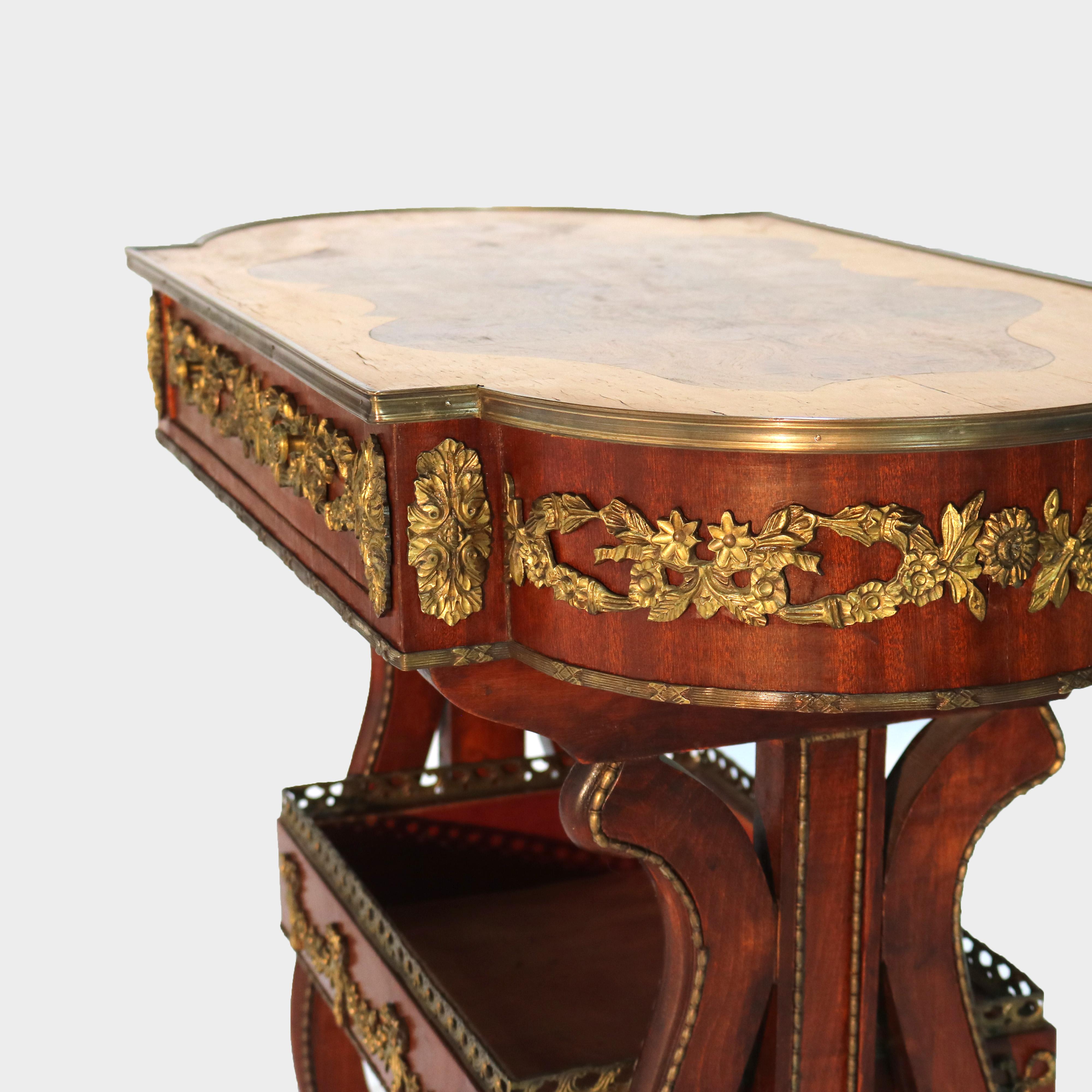Table de service ancienne en acajou flammé, érable moucheté et bronze doré C1920 en vente 6