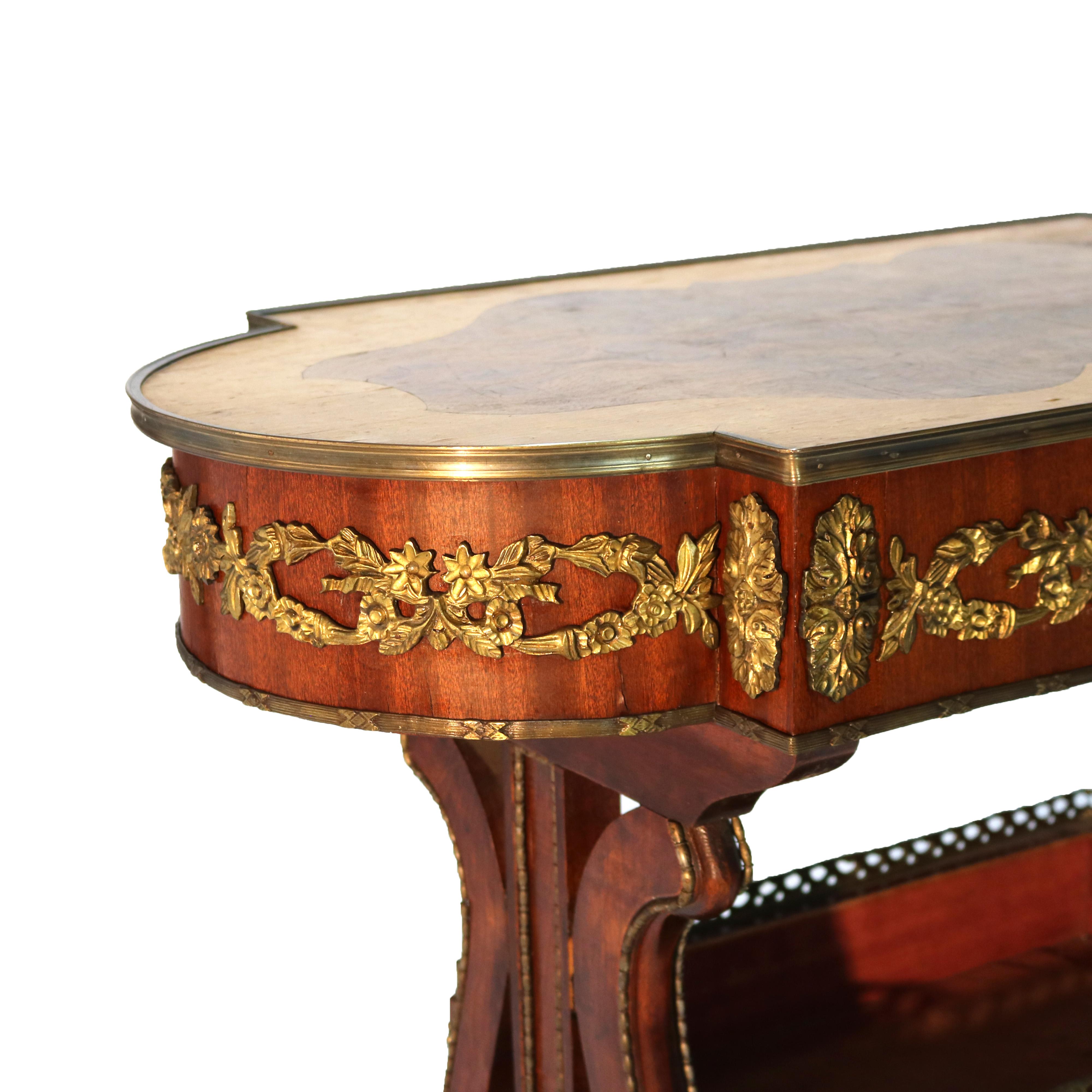 Table de service ancienne en acajou flammé, érable moucheté et bronze doré C1920 en vente 8