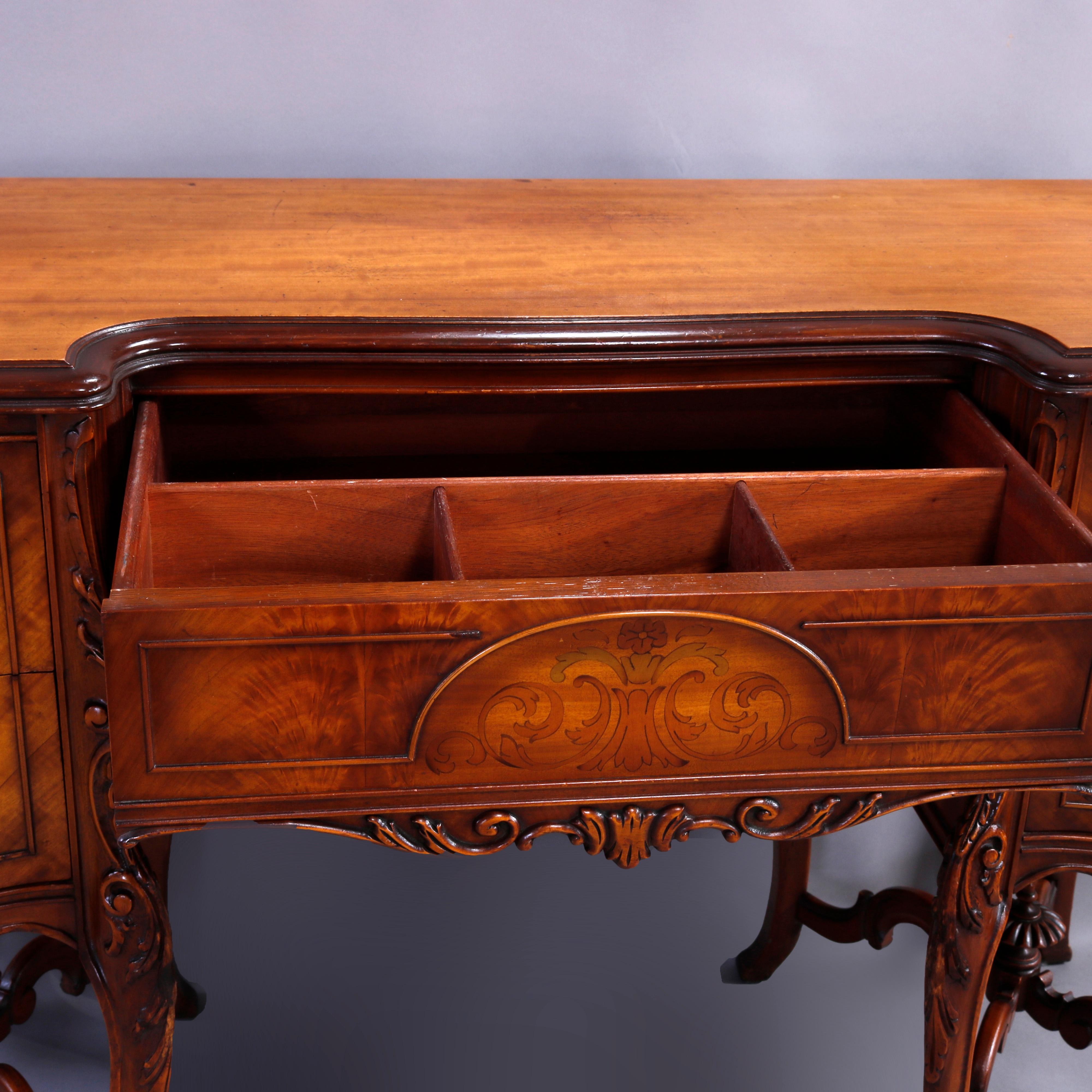 Antique French Flame Mahogany & Satinwood Marquetry Dressing Table Set, c1910 For Sale 3