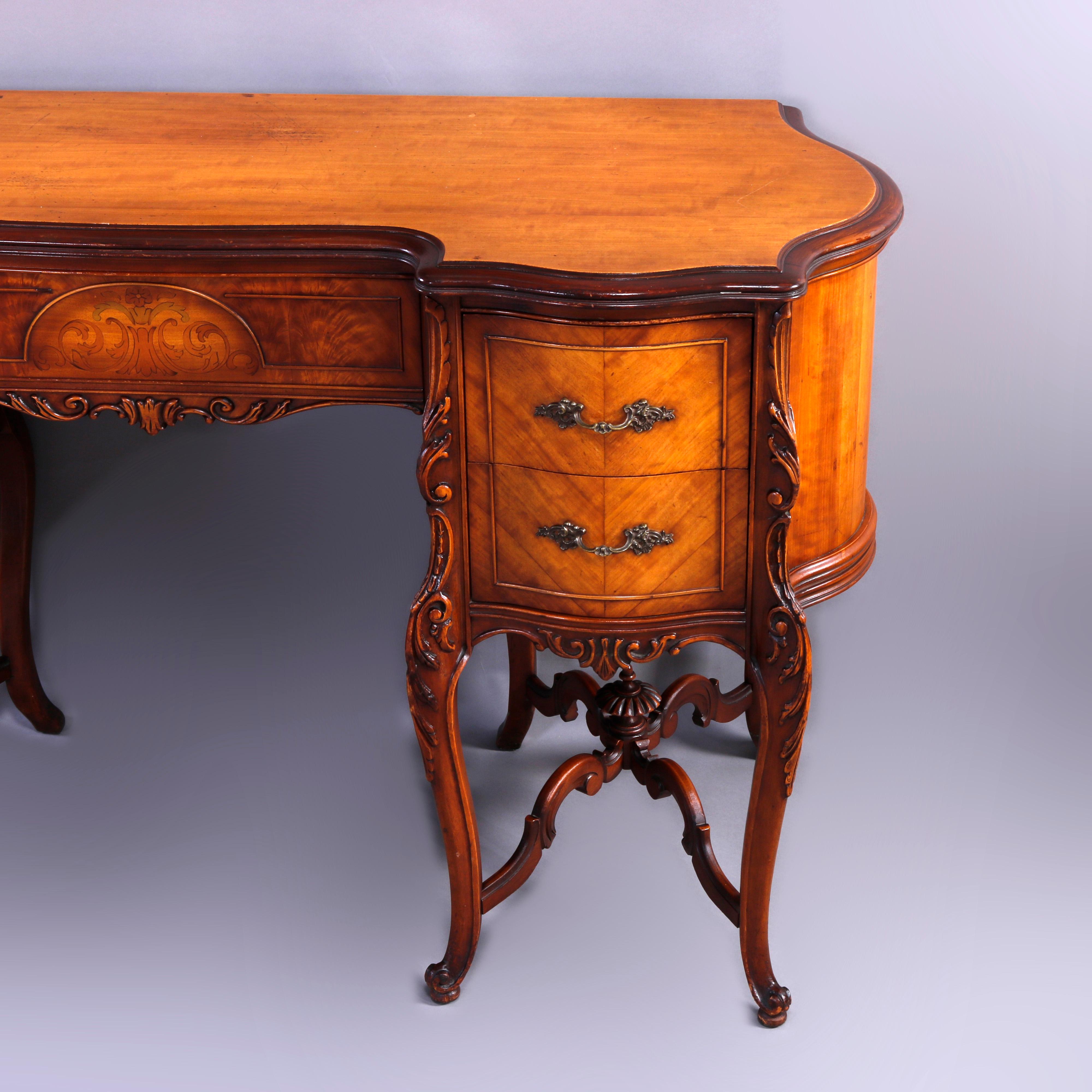 20th Century Antique French Flame Mahogany & Satinwood Marquetry Dressing Table Set, c1910 For Sale