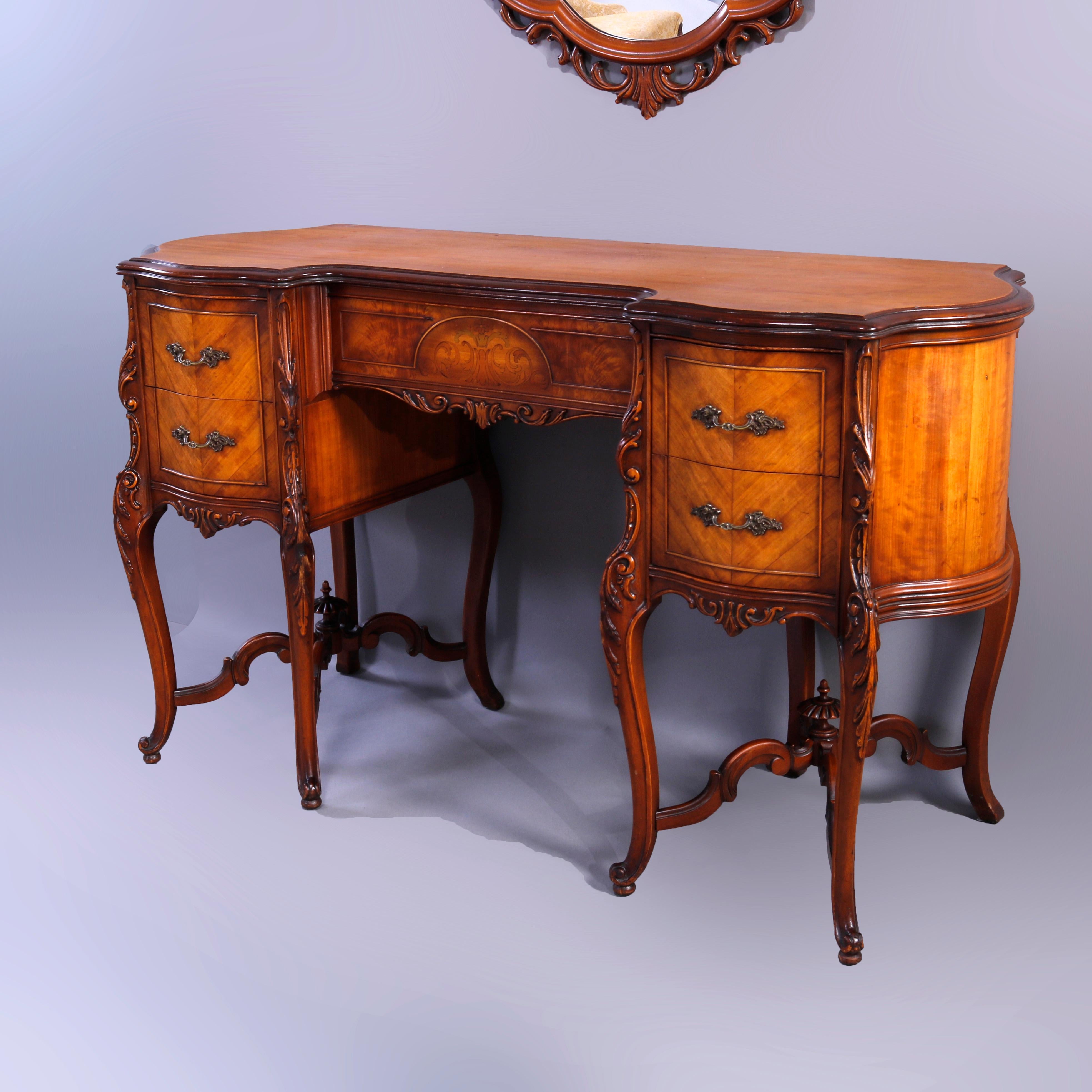 Mirror Antique French Flame Mahogany & Satinwood Marquetry Dressing Table Set, c1910 For Sale
