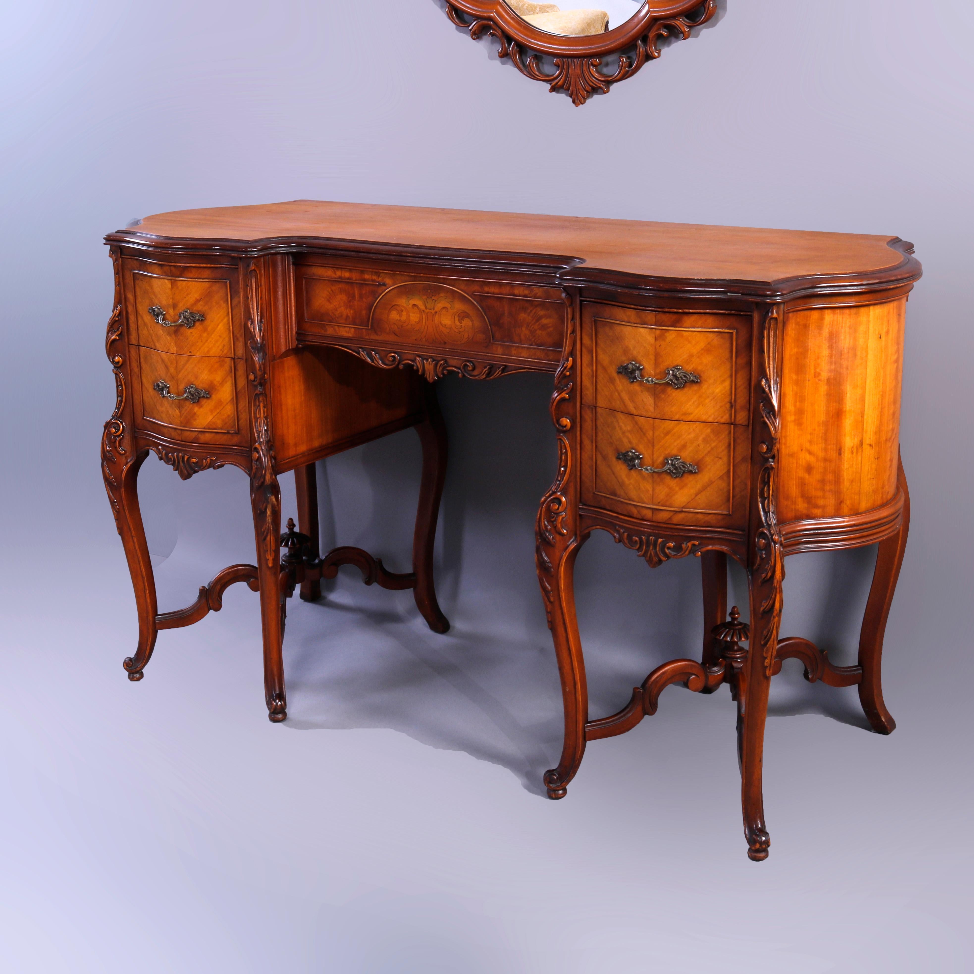Mirror Antique French Flame Mahogany & Satinwood Marquetry Dressing Table Set, c1910