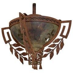 Antique French Fleur-de-Lis Pendant Lamp in Forged Iron and Steel 1930s Mexico