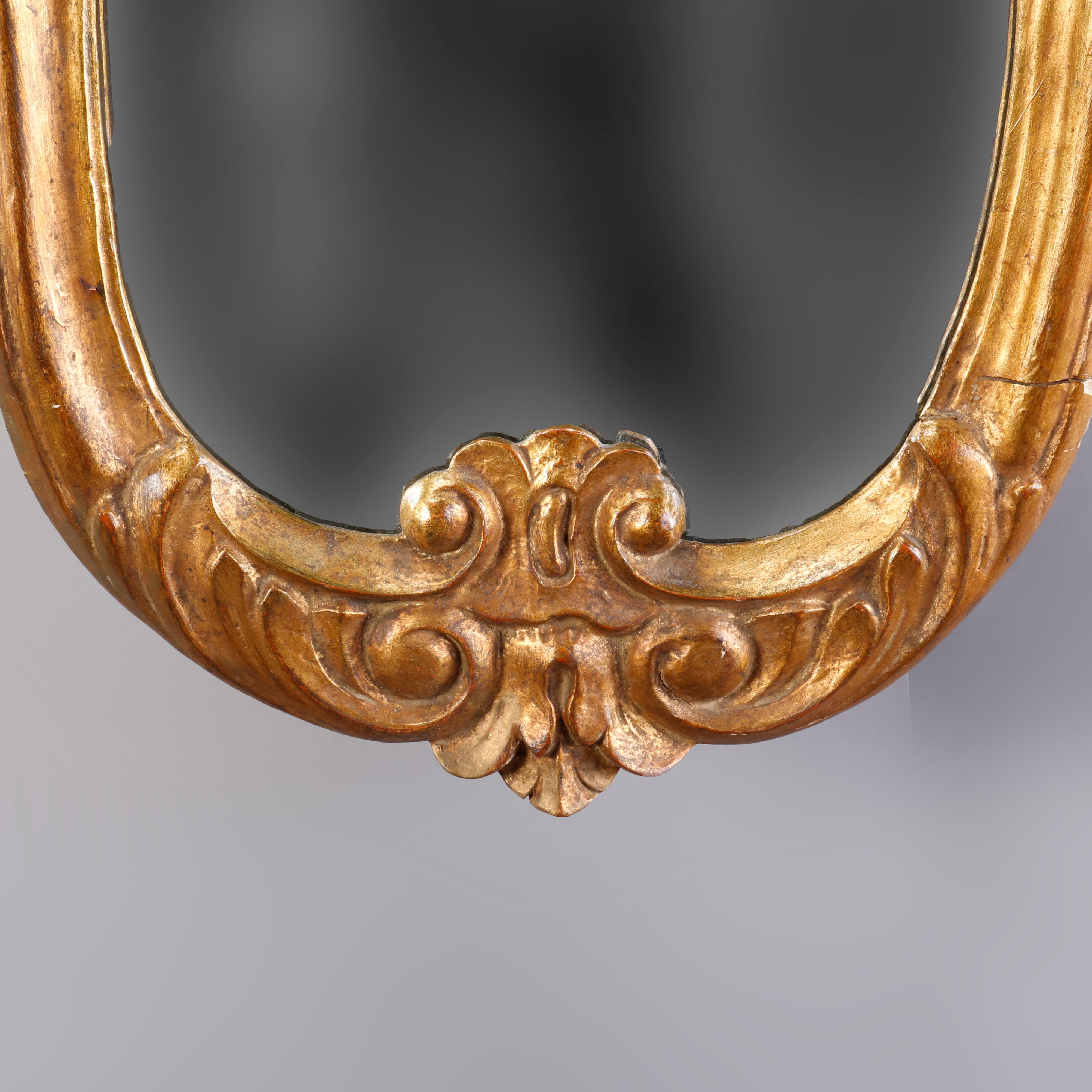 Louis XIV Antique French Fleur-de-Lis Shield Form Giltwood Wall Mirror, circa 1860