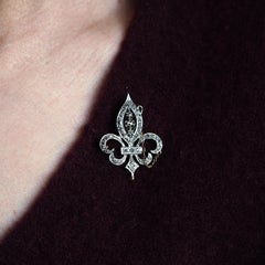 Antique French Fleur de Lys Diamond Brooch 18K Gold/Silver Setting c.1900