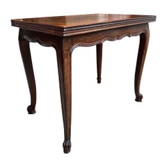 Antique French Flip Top Sofa Game Table Carved Oak Parquet Top Louis XV