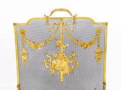 Antique French Floral and Musical Trophy Gilt Bronze Fire Screen 19th Century