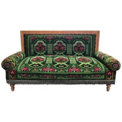 Antique French Floral Green Settee Sofa