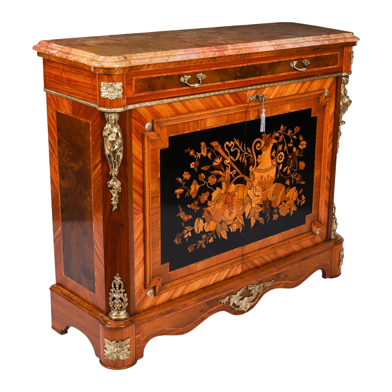 Antique French Intarsio floreale con bordo in marmo Circa 1900 in vendita