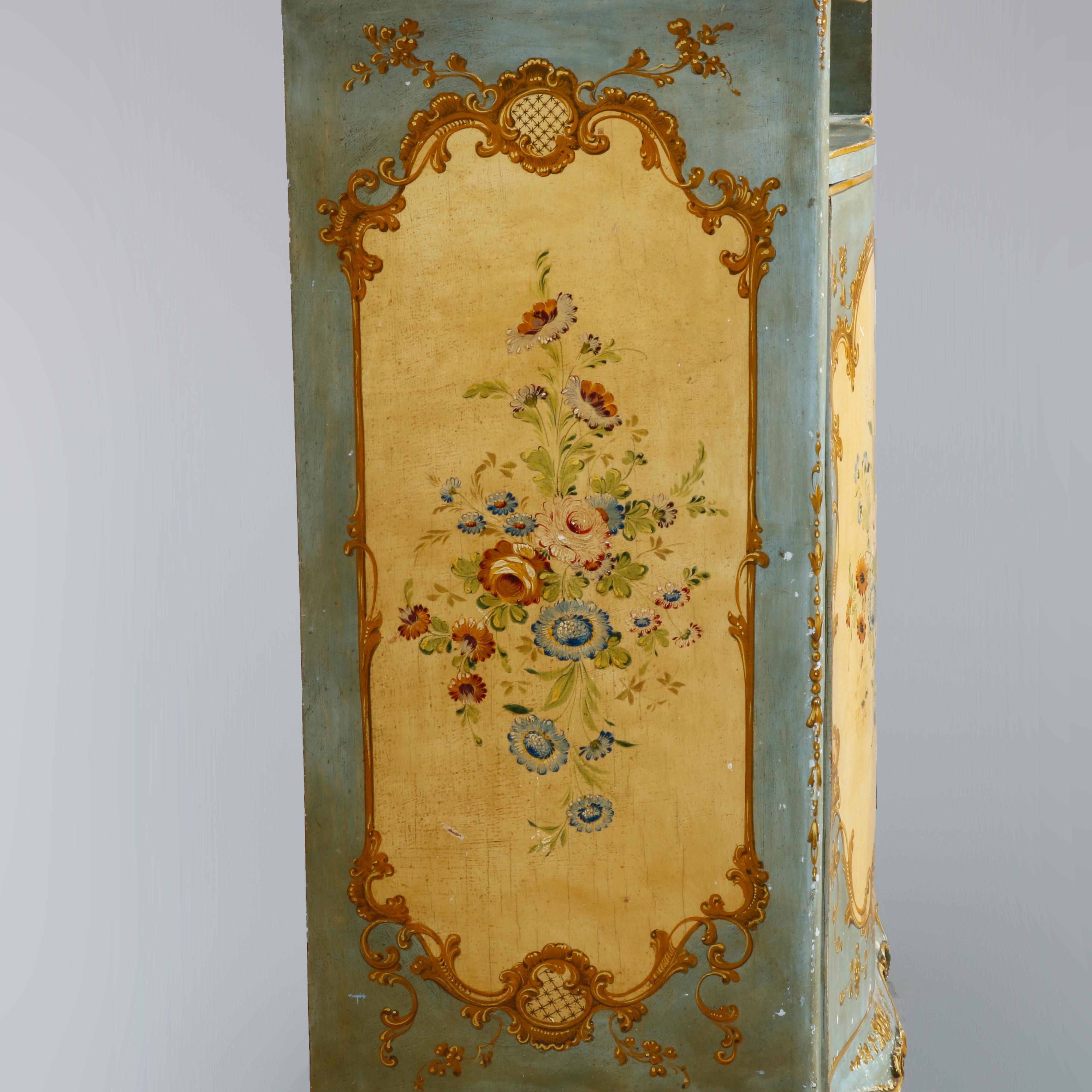 Antique French Floral Paint Decorated Bombe Music Cabinet, Circa 1890 6