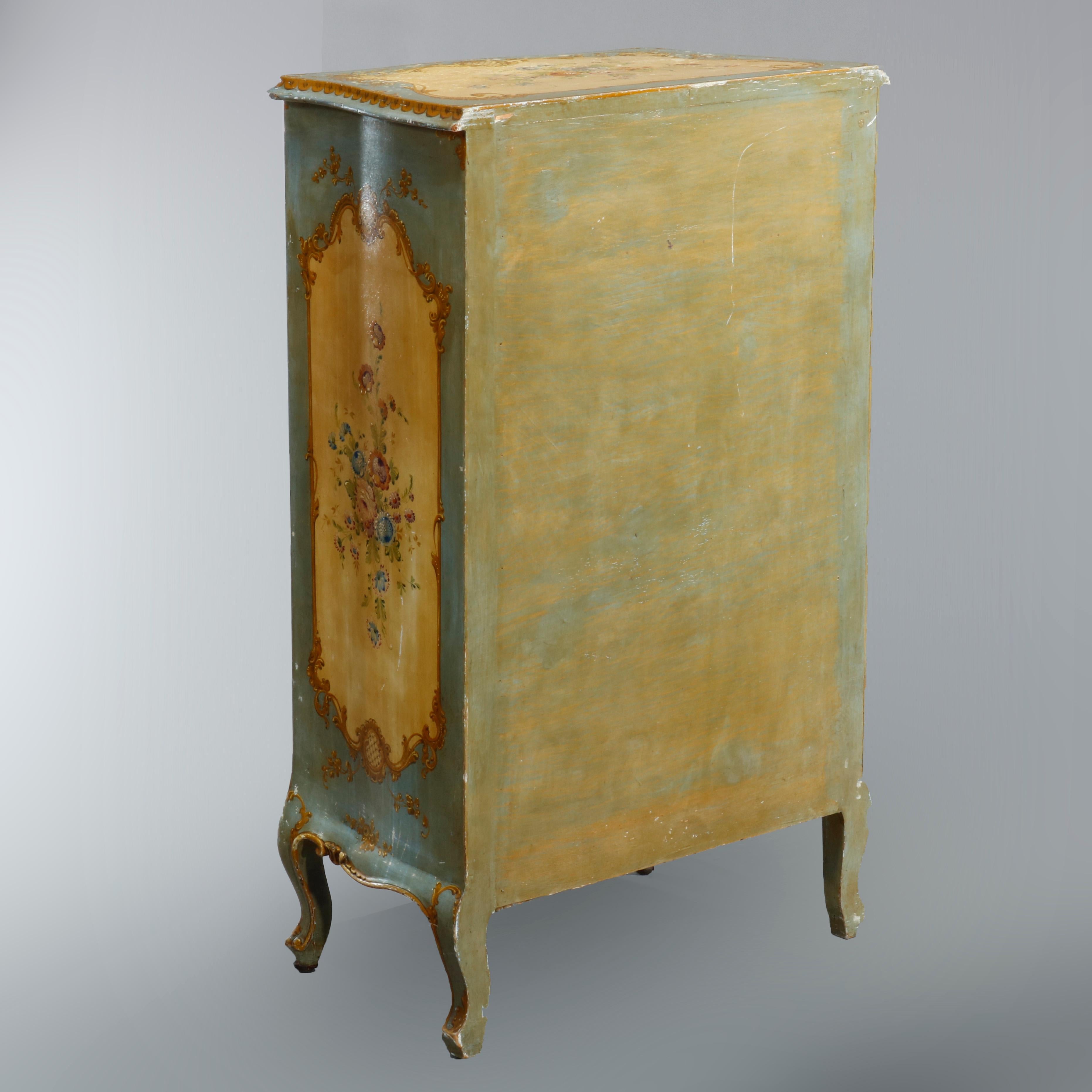 Antique French Floral Paint Decorated Bombe Music Cabinet, Circa 1890 8