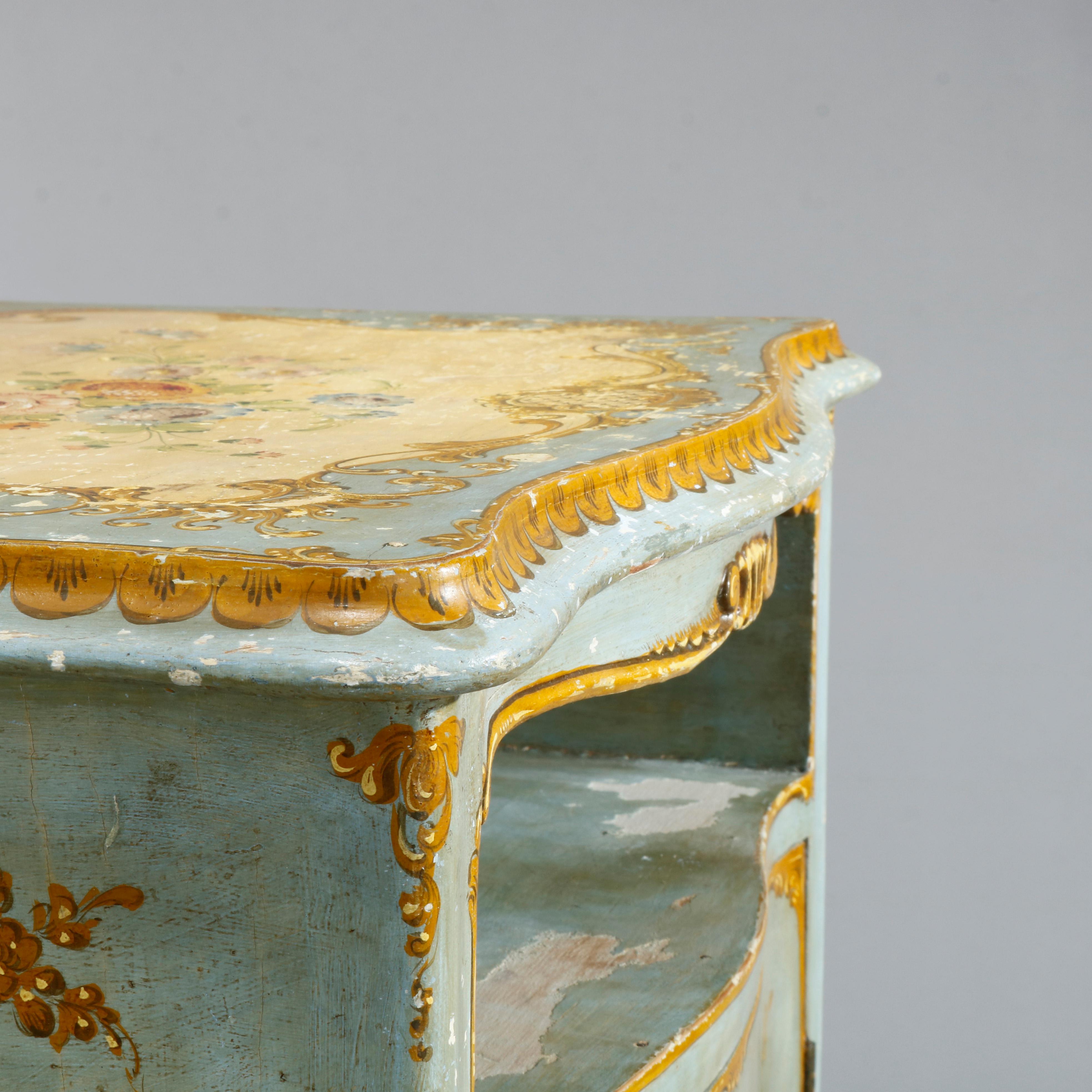Antique French Floral Paint Decorated Bombe Music Cabinet, Circa 1890 In Good Condition In Big Flats, NY