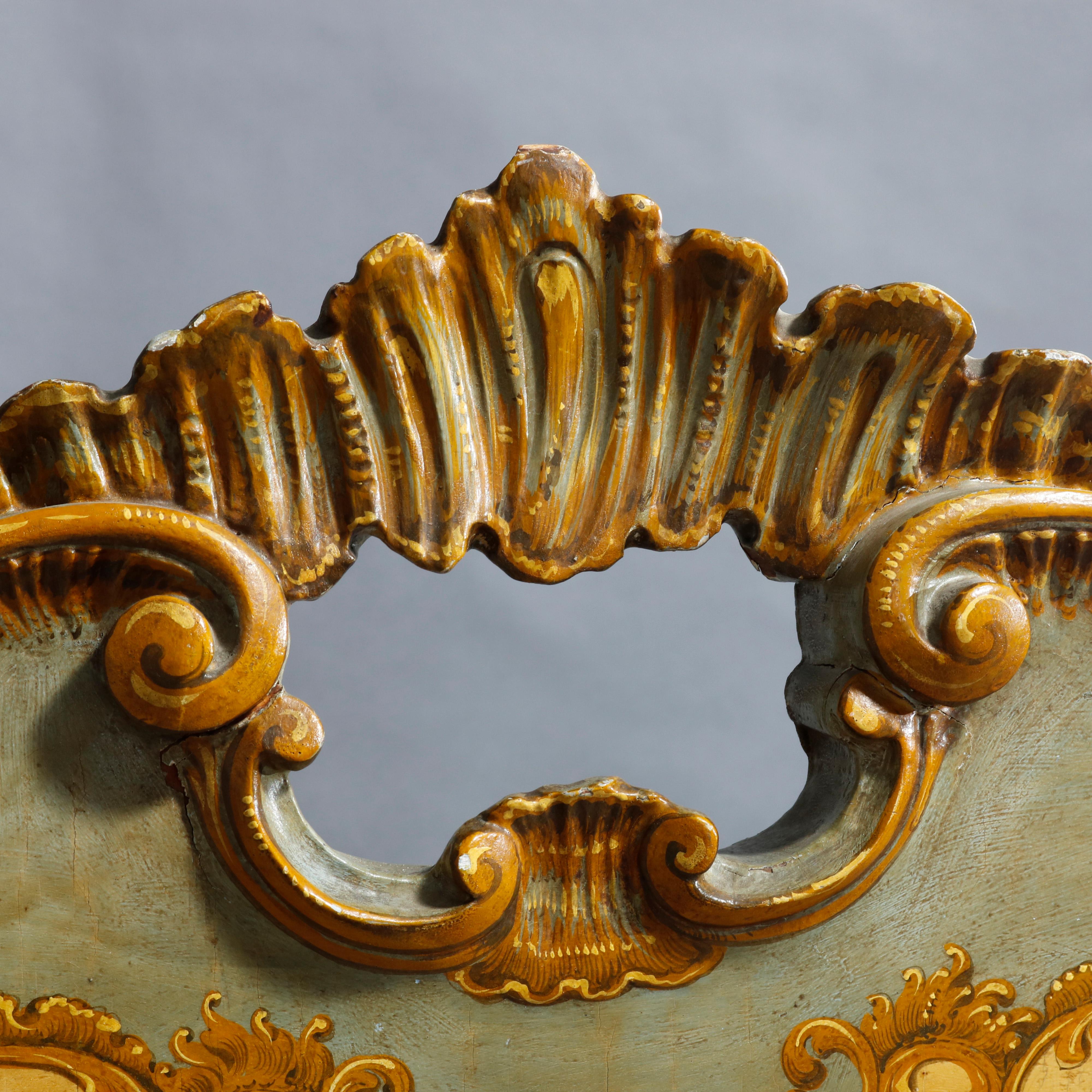 Rococo Antique French Floral Paint & Gilt Decorated Bed, Circa 1890