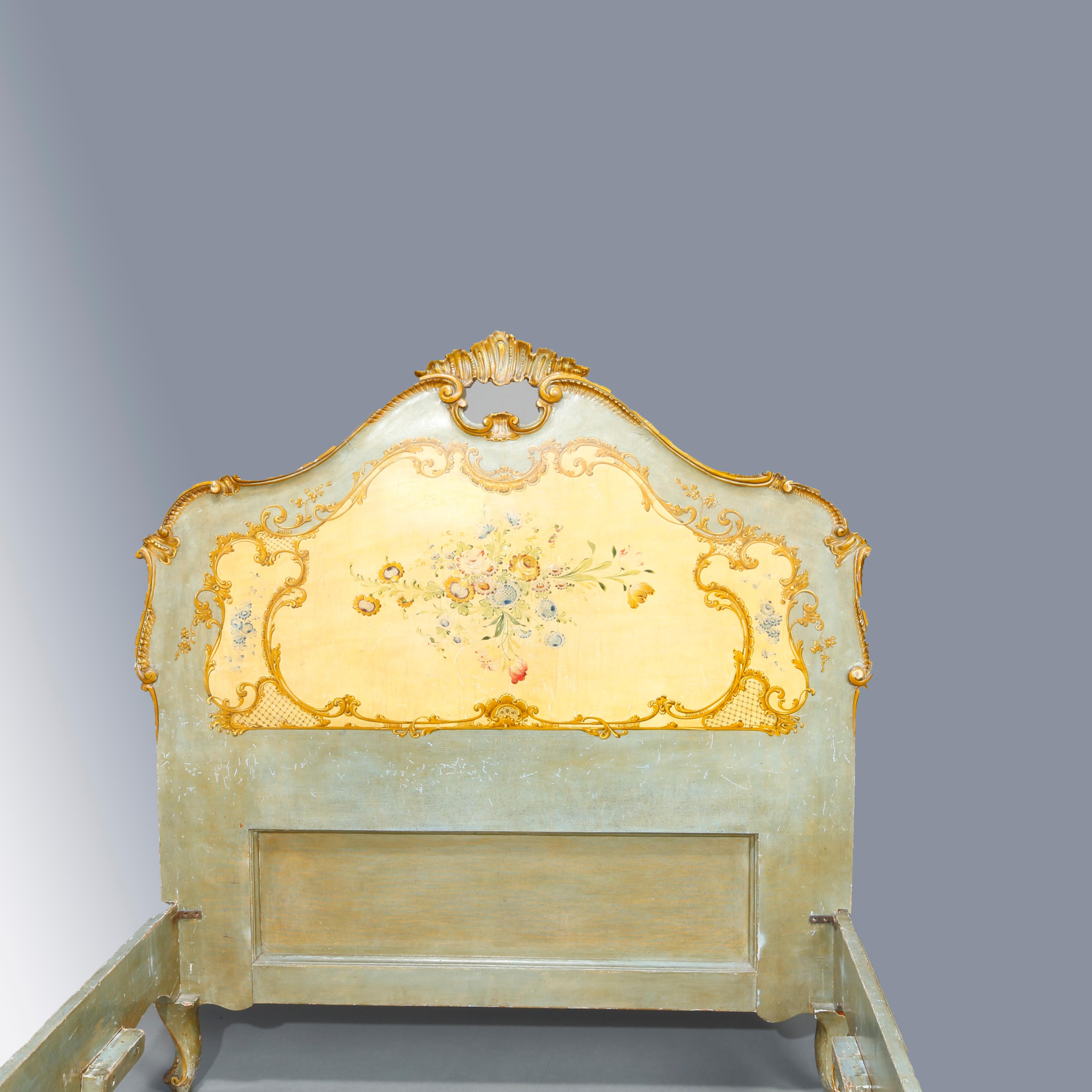 Antique French Floral Paint & Gilt Decorated Bed, Circa 1890 In Good Condition In Big Flats, NY