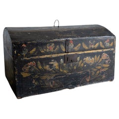 Antique French Floral Painted Folk Art Marriage Chest, Late 18Th Century