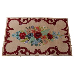 Antique French Floral and Scroll Hooked Rug, circa 1930