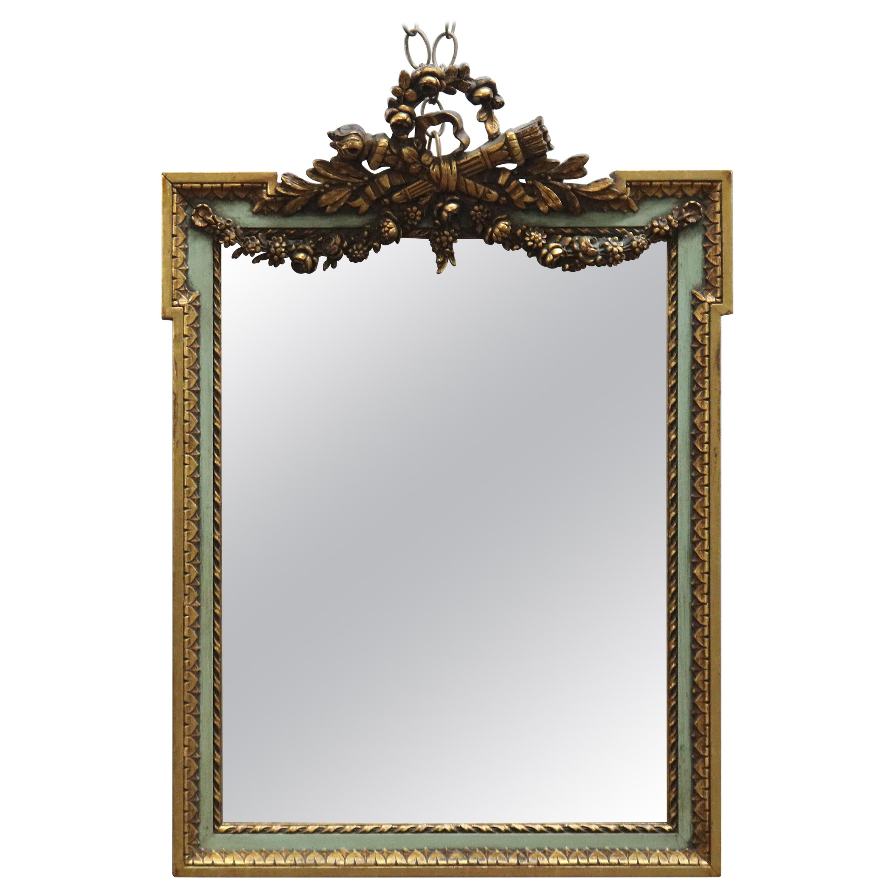 Antique French Floral Swag Gilt Wood Wall Mirror, 19th Century