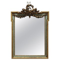 Antique French Floral Swag Gilt Wood Wall Mirror, 19th Century